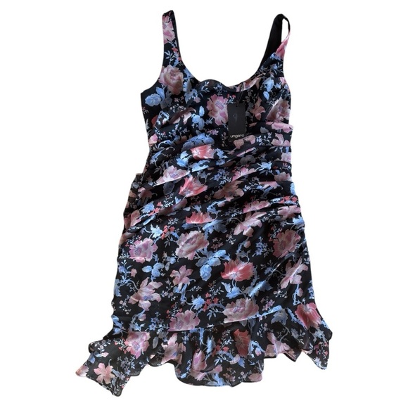 NWT Emanuel Ungaro Francesca floral ruched mini dress size M - Picture 4 of 6